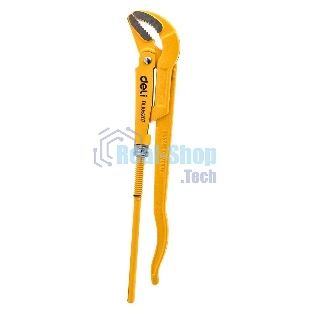 Трубный рычажный ключ №3 с изогнутыми губками Deli DL105267 560мм, раскрытие губок 0-67мм, сталь Cr-V