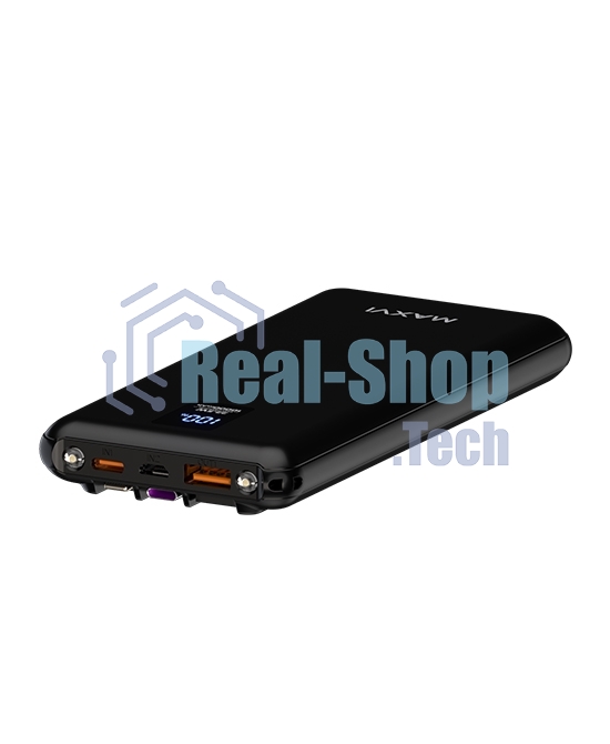 Внешний аккумулятор Maxvi PB10-11 10000 мАч черный 3A, встроенные кабели USB A/Type-C/Lightning
