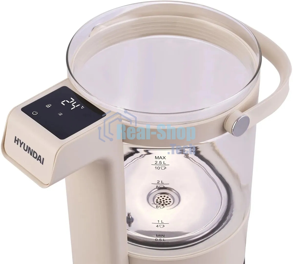 Чайник электрический Hyundai HYK-G7700 2.5 л, 2200 Вт, кремовый/черный корпус: стекло