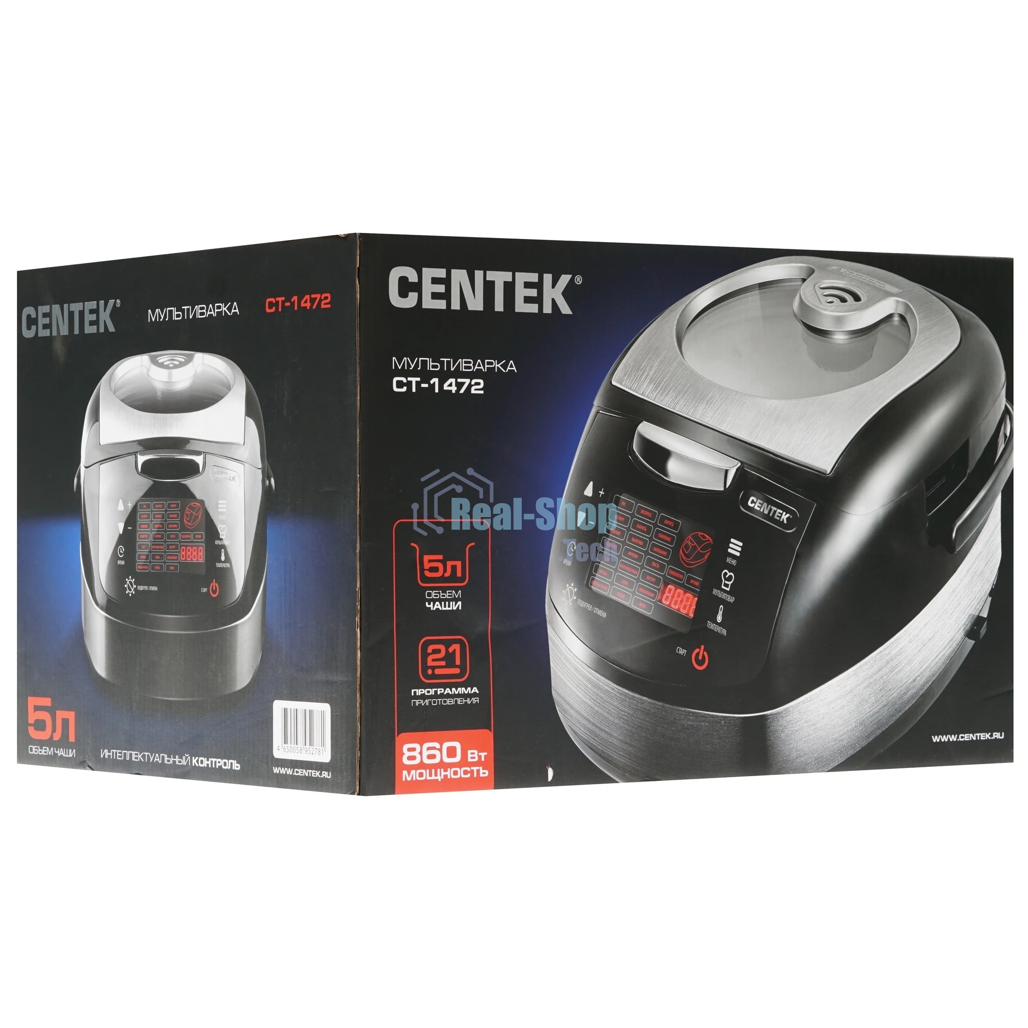 Мультиварка Centek CT-1472 Ceramic черный/сталь, 860 Вт, 5.0 л, LED, 21 программа