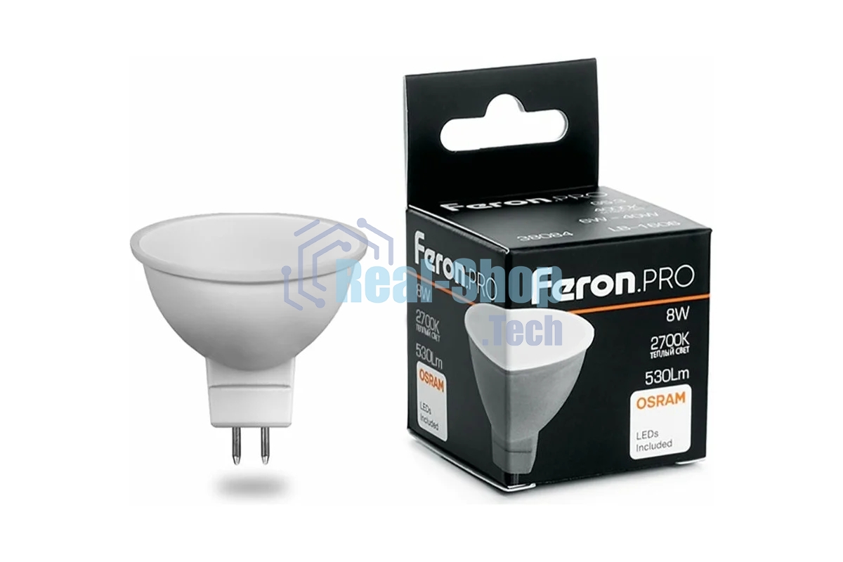 Лампа светодиодная FERON PRO LB-1608 (38089) MR16 G5.3 8W 2700K