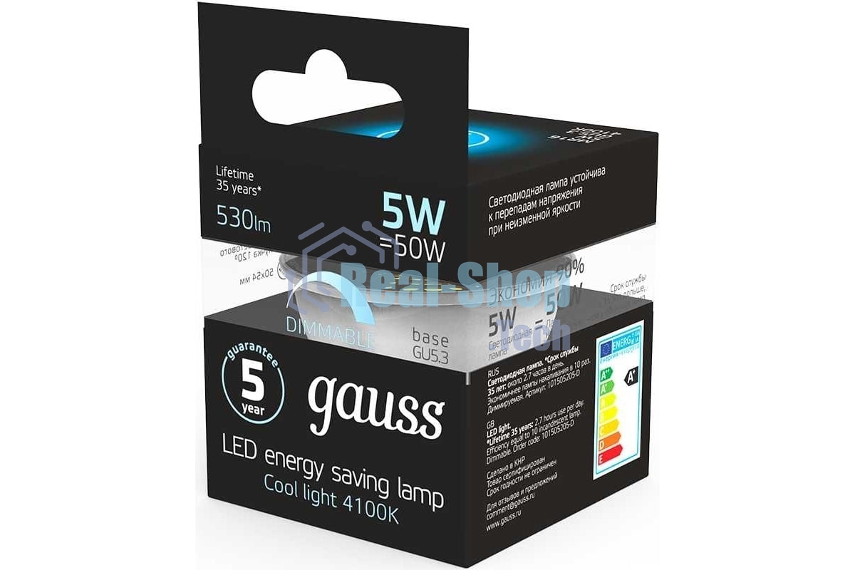 Лампа светодиодная диммируемая Gauss MR16 5Вт 4100К белый GU5.3 530лм 180-265В