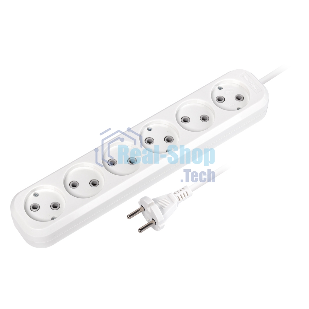 Удлинитель Smartbuy, 6 гнезд 10 метров 10А/2,2 кВт без заземления ПВС 2х1,0 (SBE-10-6-10-N)