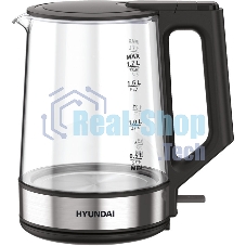 Чайник электрический Hyundai HYK-G8808 1.7л. 2200Вт черный/серебристый корпус: стекло