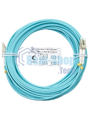 Шнур оптический Cabeus Tight Buffer, Duplex LC/LC, OM3 50/125, LSZH, 10м, d= 3мм, серый хвостовик, аква