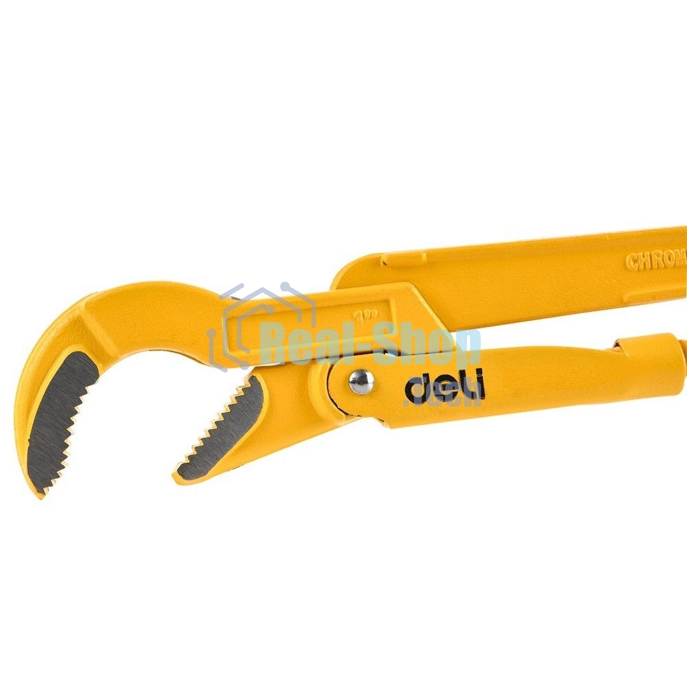 Трубный рычажный ключ №3 с изогнутыми губками Deli DL105267 560мм, раскрытие губок 0-67мм, сталь Cr-V