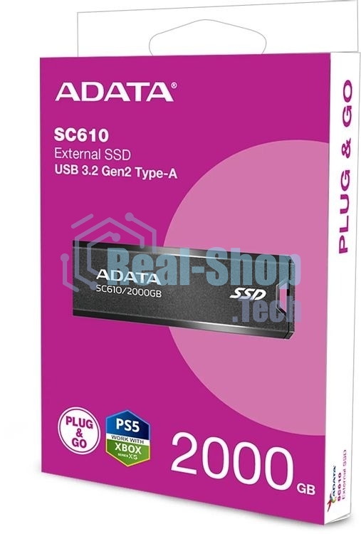 Внешний SSD ADATA SC610, 2TB, USB 3.2 Gen 2 Type-A, R/W 550/500, черный