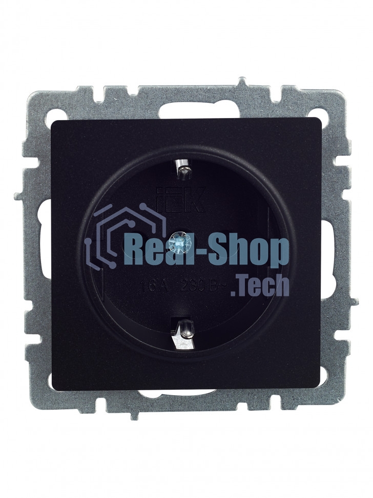 Розетка 1-местная IEK BRITE РС14-1-0-БрЧ (BR-R14-16-K02) с заземлением, с защитными шторками, 16А, черный