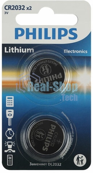 Элемент питания литиевый CR2032 (блист. 2шт) Philips Б0062716