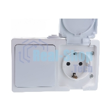 Блок ОП Аллегро 1-кл. вык. + роз. с заземл. защ. шторки с крыш. IP54 бел. UNIVersal 5562968