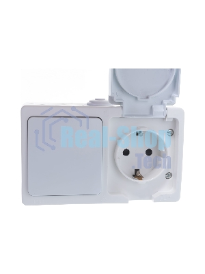 Блок ОП Аллегро 1-кл. вык. + роз. с заземл. защ. шторки с крыш. IP54 бел. UNIVersal 5562968