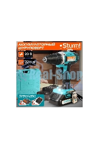 Дрель-шуруповерт аккумуляторная Sturm CD3620, Аккумуляторная, 20В, 2 АКБ, Кейс
