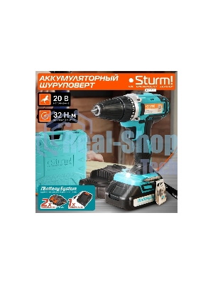 Дрель-шуруповерт Sturm CD3620, 20 В, 2 Ач, 31 Нм, щеточный