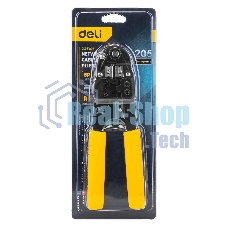Обжимные клещи Deli DL381008 RJ45 Размер: 205мм. Спецификация обжима: 8P. Холоднокатаный стальной лист с черной отделкой, ручка из ПВХ. Лезвие SK5. Инструмент для зачистки проводов, кусачки и обжимной инструмент 3-в-1.