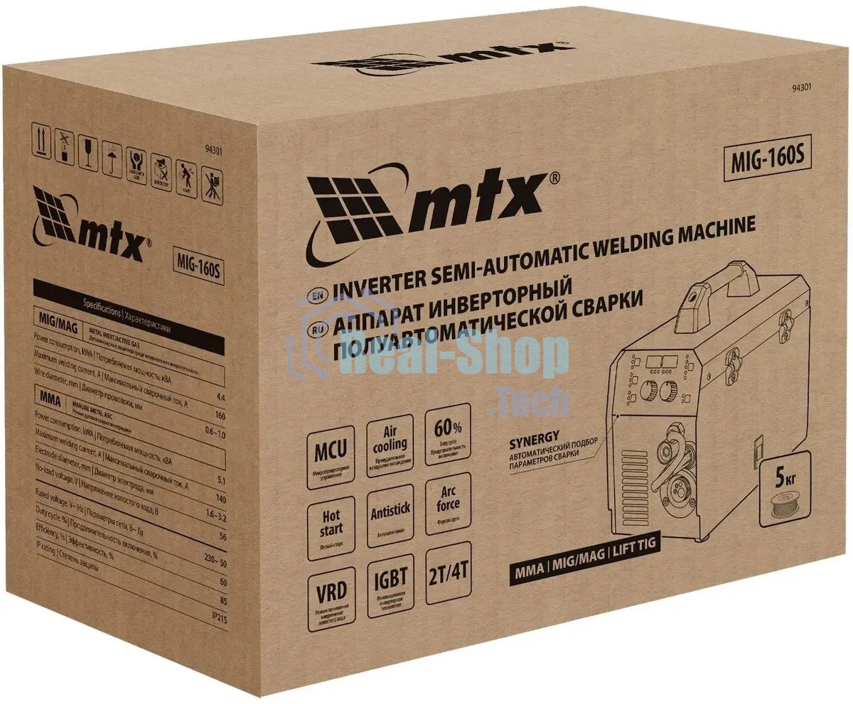 Аппарат инвертор. полуавтомат. cварки MTX MIG-160S, 160A, ПВ 60%, катушка 5 кг