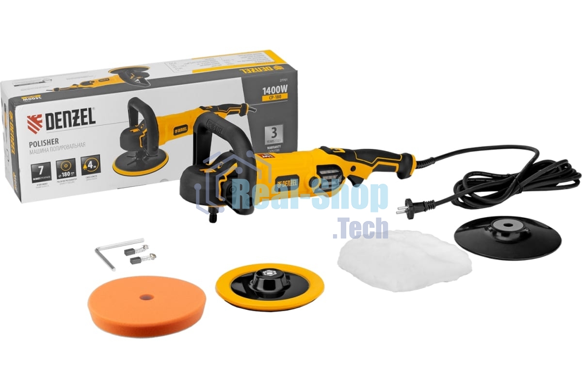 Машина полировальная Denzel CP-180, 1400 Вт, 180 мм, 0-3000 об/мин