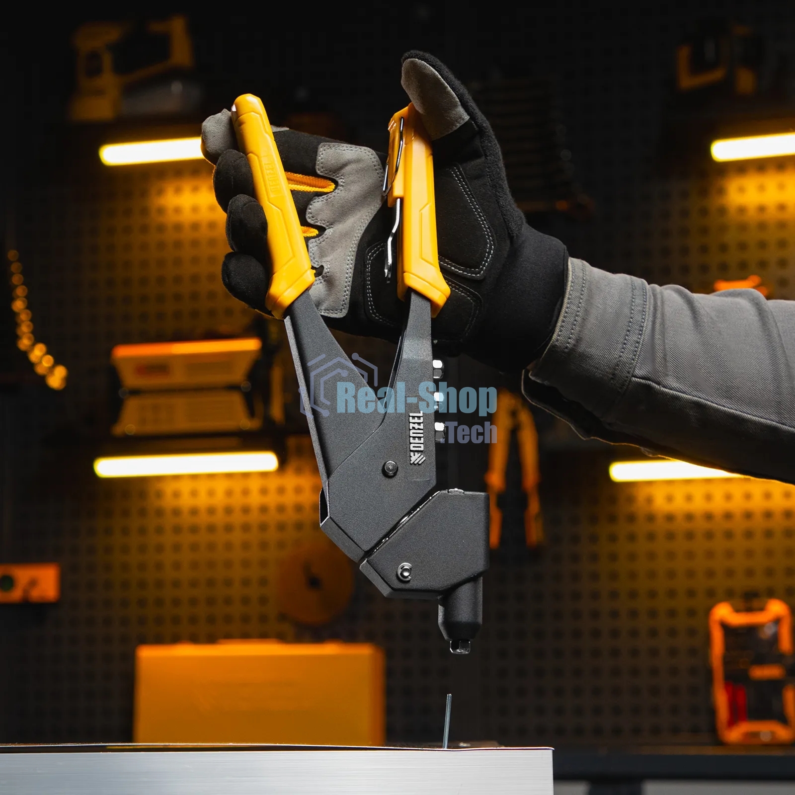 Заклепочник ручной Denzel 285 мм, поворотный, 0-360, заклепки 2,4-3,2-4,0-4,8 мм