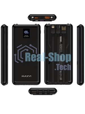 Внешний аккумулятор Maxvi PB10-11 10000 мАч черный 3A, встроенные кабели USB A/Type-C/Lightning