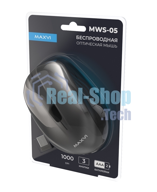 Мышь беспроводная Maxvi MWS-05 черный, 3 кнопки, 1000 dpi