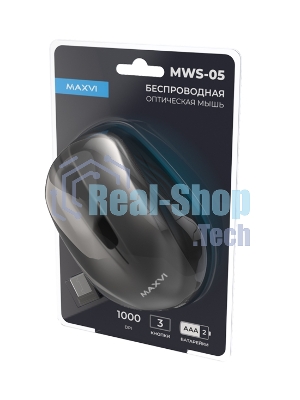 Мышь беспроводная Maxvi MWS-05 черный, 3 кнопки, 1000 dpi