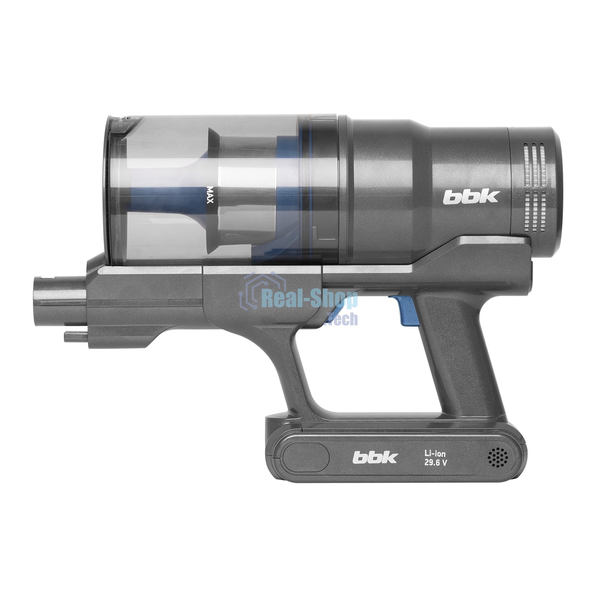 Пылесос вертикальный BBK BV3005 серый/синий, питание от аккумулятора, 160 Вт, уборка сухая, пылесборник 0.6 л
