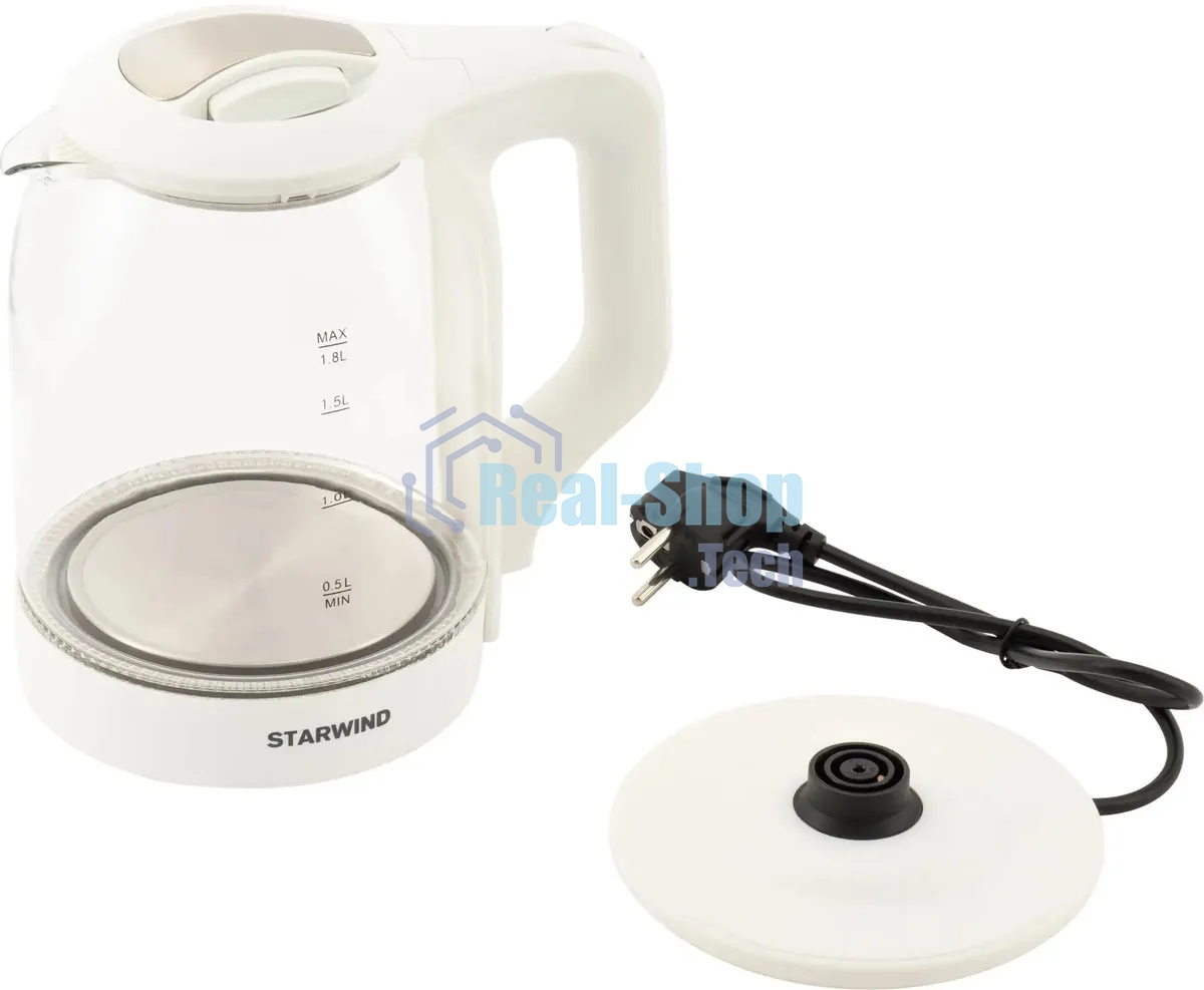 Чайник электрический StarWind SKG1056 1,8 л, 2000 Вт, белый/прозрачный