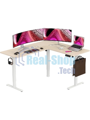 Стол компьютерный Cactus угловой подъемный столешница МДФ, белый дуб каркас белый 140x72x60 см (CS-EDXL-WWD)