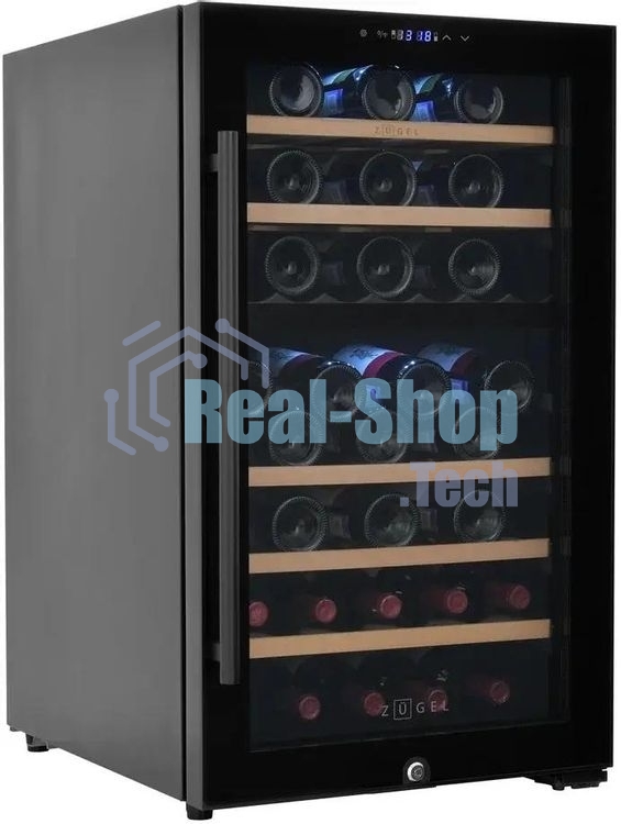 Винный шкаф ZÜGEL ZCWF521DB черный, 127 л, 2 отсека, 52 бут., класс A+