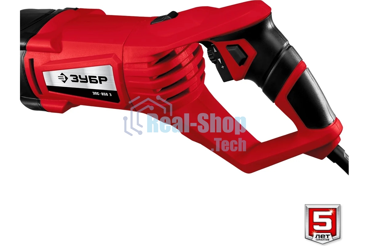 Пила сабельная Зубр [ЗПС-850 Э] 850 Вт, 0-2800 ход/мин, рез 150 мм (дерево), 12 мм (сталь), ход штока 28 мм