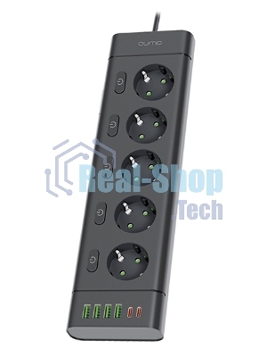 Сетевой фильтр QUMO Power Bar Light SPFSU2 (P-0009), 5 розеток, 2500 Вт, 10A, каб.3м 3*1 мм медь, 4U+2C (2,4A),Bl