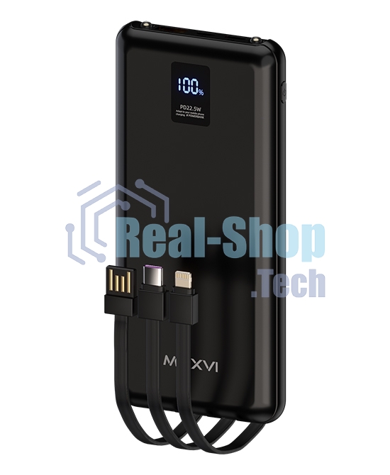 Внешний аккумулятор Maxvi PB10-11 10000 мАч черный 3A, встроенные кабели USB A/Type-C/Lightning
