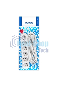 Удлинитель Smartbuy, 6 гнезд 10 метров 16А/3,5 кВт с заземлением ПВС 3х1,0 (SBE-16-6-10-Z)