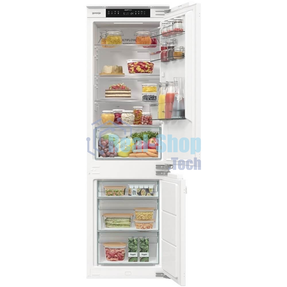 Встраиваемый холодильник Gorenje NRKI517142, полезный объем 243 л, электронное управление, цифровой дисплей, автоматическое размораживание No Frost, быстрое замораживание, интенсивное охлаждение, зона свежести с контролем влажности, слайдерное крепление, энергоэффективность А+