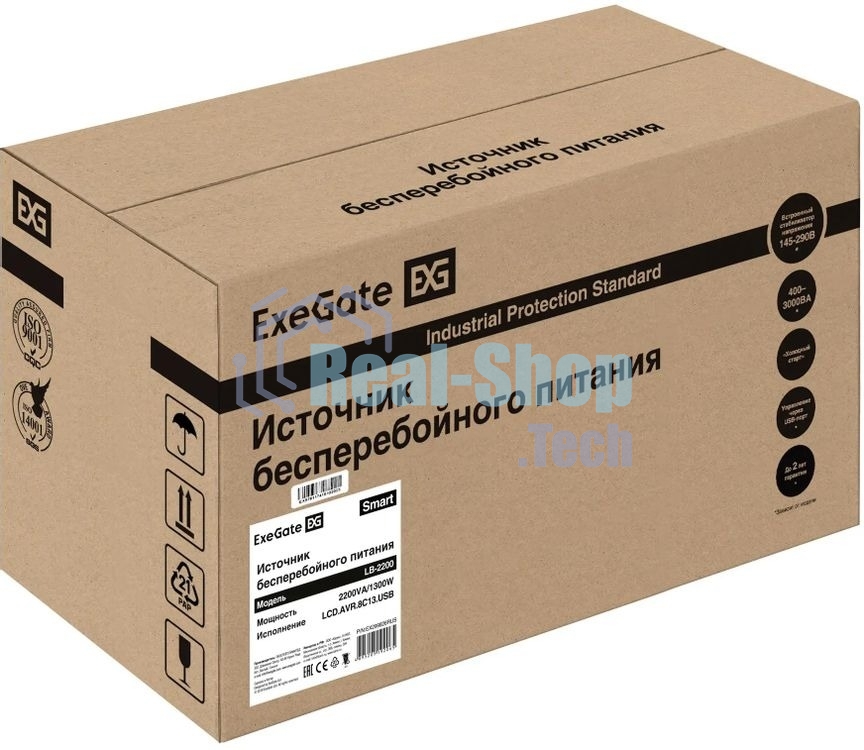 Источник бесперебойного питания ExeGate Smart LB-2200.LCD.AVR.8C13.USB / 2200 ВА / 1300 Вт / 8 x IEC 320 C13