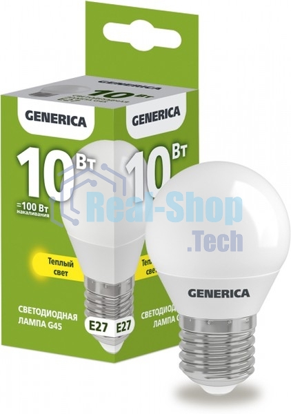 Лампа cветодиодная LED G45 IEK LL-G45-10-230-30-E27-G шар 10Вт 230В 3000К E27 GENERICA