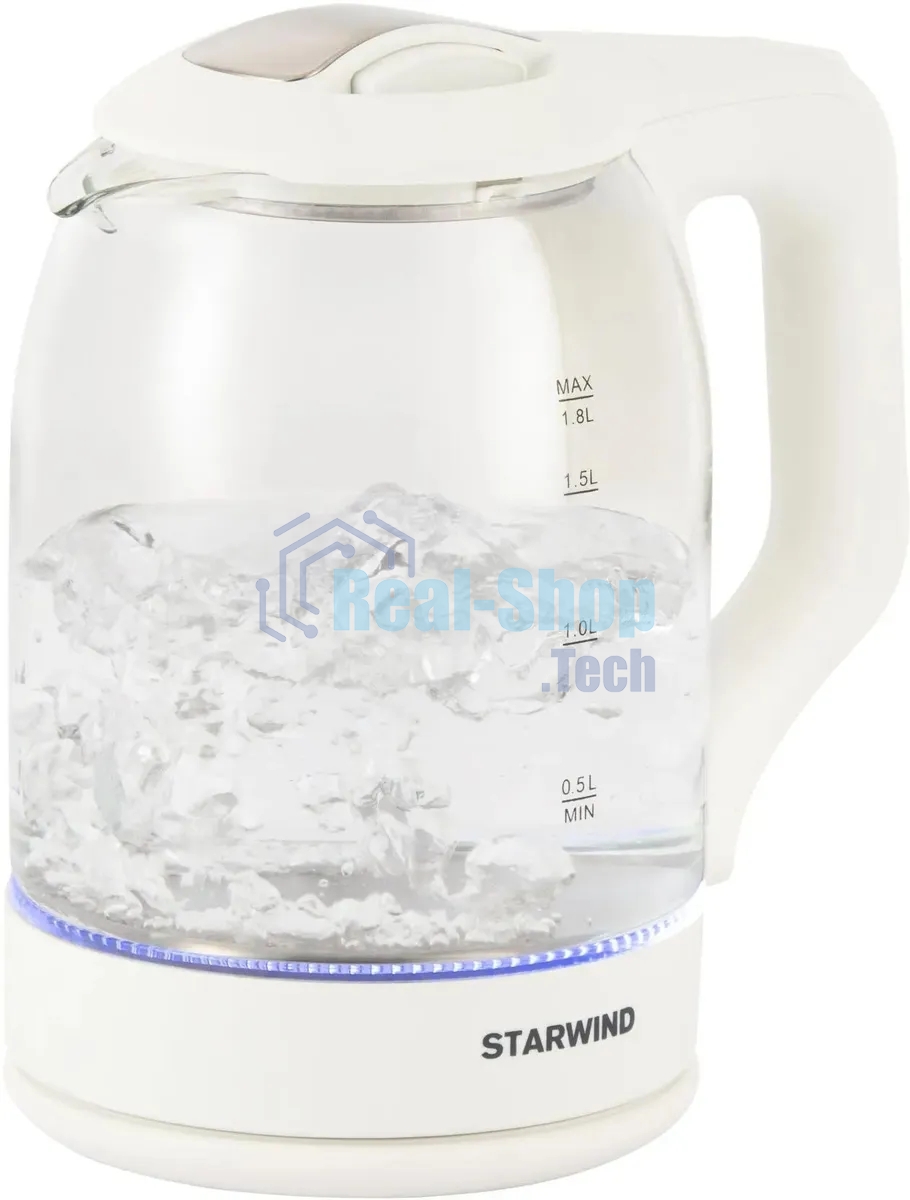 Чайник электрический StarWind SKG1056 1,8 л, 2000 Вт, белый/прозрачный