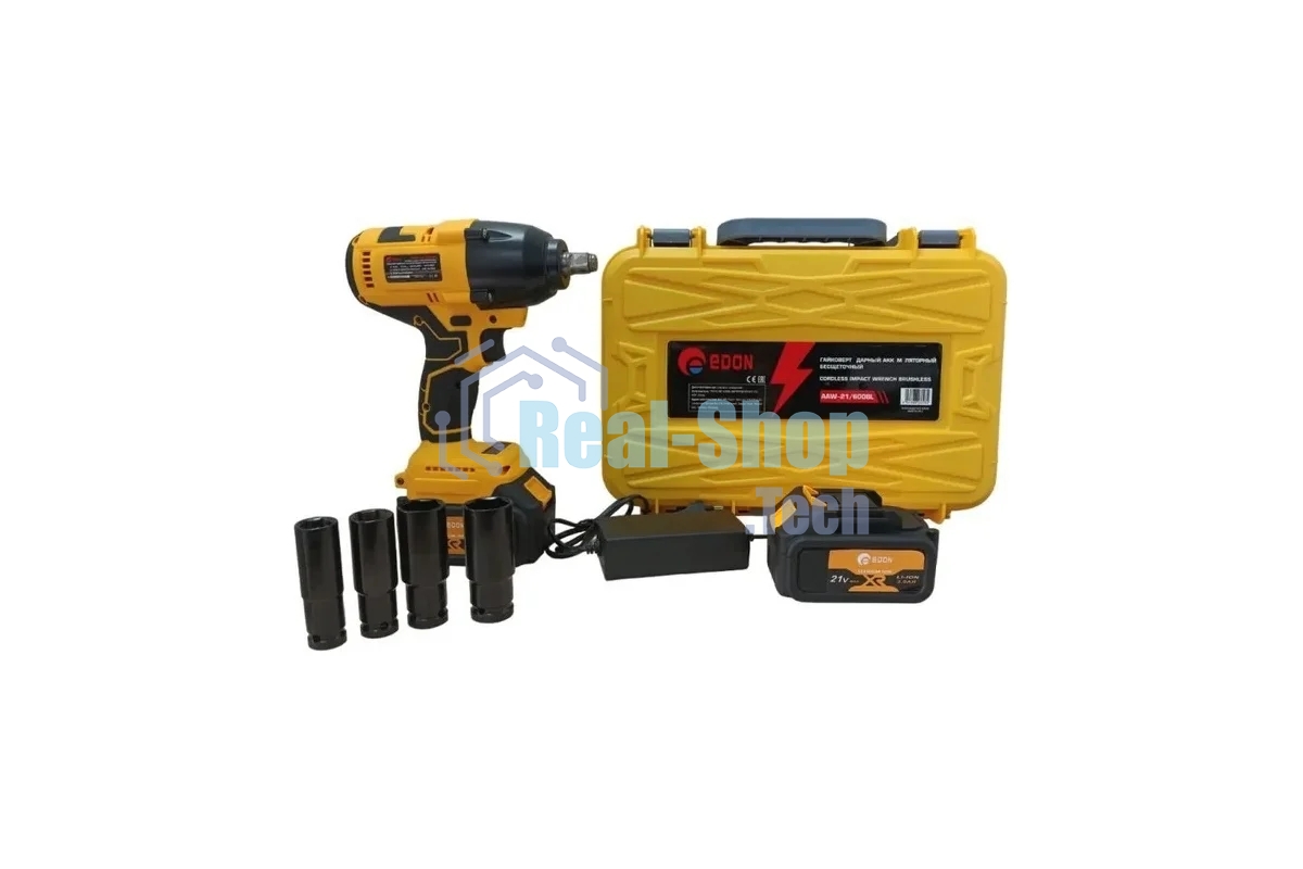 Гайковерт аккумуляторный ударный EDON AAW-21/600BL черный/желтый 25090