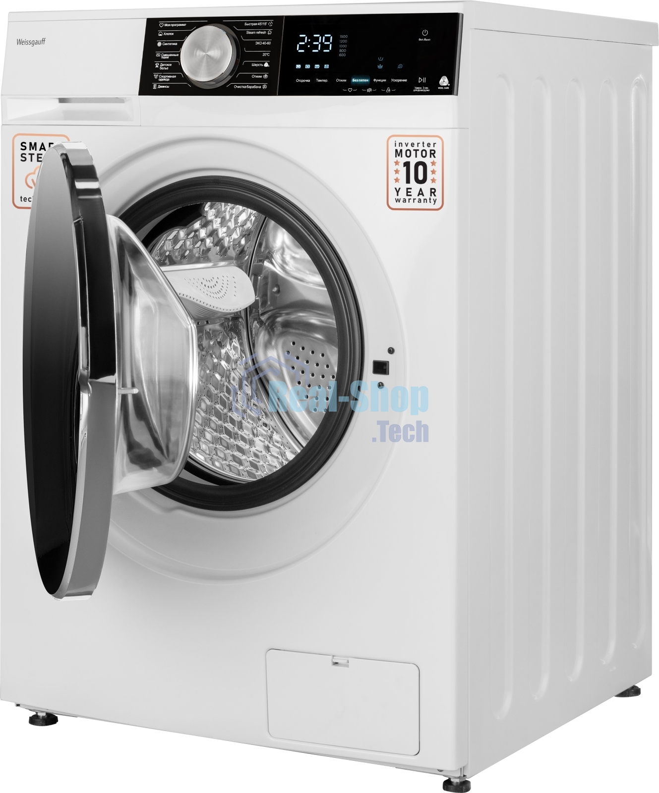 Стиральная машина Weissgauff WM 47147 DC Inverter Steam белый, загрузка фронтальная 7 кг, 1200 об/мин, класс A+++
