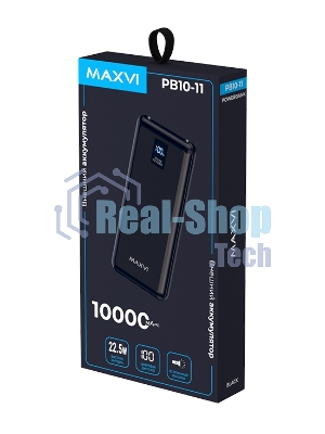 Внешний аккумулятор Maxvi PB10-11 10000 мАч черный 3A, встроенные кабели USB A/Type-C/Lightning