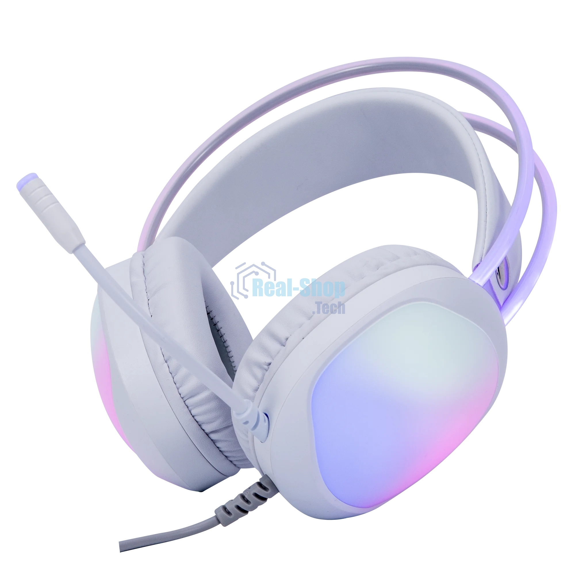 Гарнитура Marvo HG8959 Lumi 40 белый, проводная, 2×3.5 мм, микрофон с отключением, RGB-подсветка