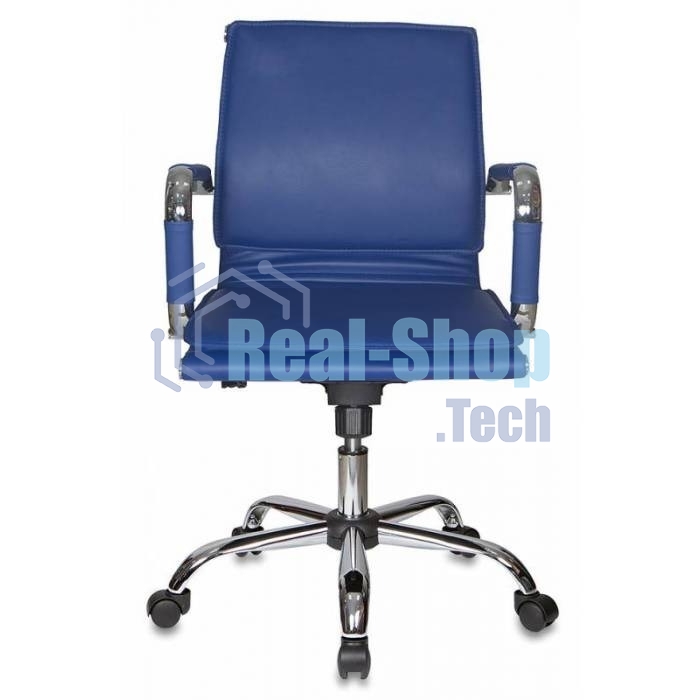 Кресло руководителя Бюрократ CH-993-Low/blue синий, низкая спинка, искусственная кожа, крестовина хромированная