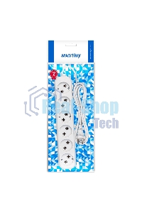 Удлинитель Smartbuy, 6 гнезд 2 метра 10А/2,2 кВт без заземления ПВС 2х1,0 (SBE-10-6-02-N)