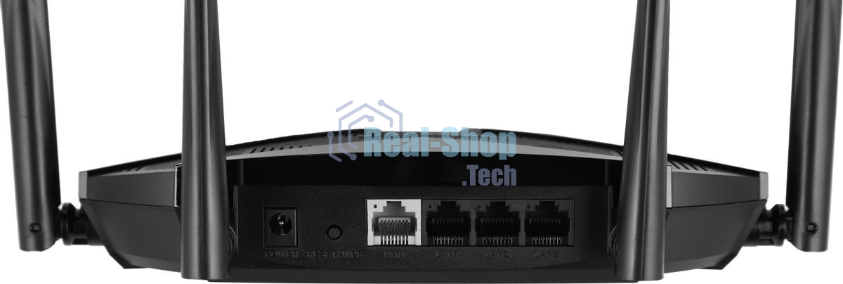 Двухдиапазонный роутер MERCUSYS MR80X AX3000 Wi-Fi 6, до 574 Мбит/с на 2,4 ГГц + до 2402 Мбит/с на 5 ГГц,4 фиксированные внешние антенны, 3 гигабитных порта LAN, 1 гигабитный порт WAN