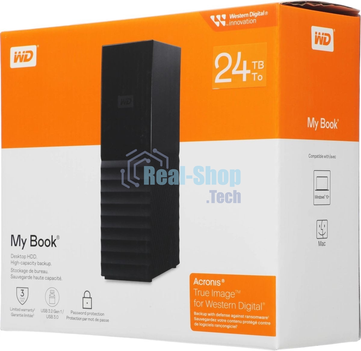 Внешний HDD Western Digital My Book WDBBGB0240HBK, 24Tb, USB 3.2 Gen 1 Type-A, 5400 rpm, черный