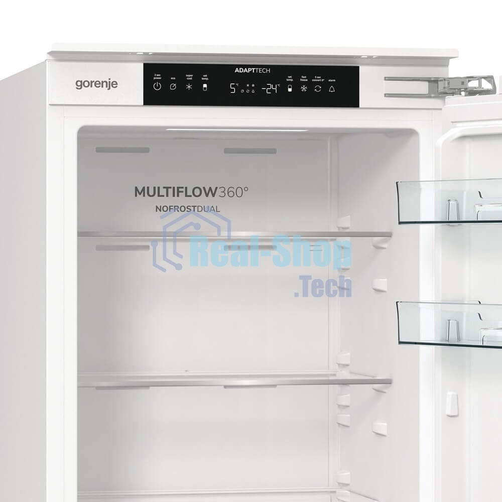 Встраиваемый холодильник Gorenje NRKI517142, полезный объем 243 л, электронное управление, цифровой дисплей, автоматическое размораживание No Frost, быстрое замораживание, интенсивное охлаждение, зона свежести с контролем влажности, слайдерное крепление, энергоэффективность А+