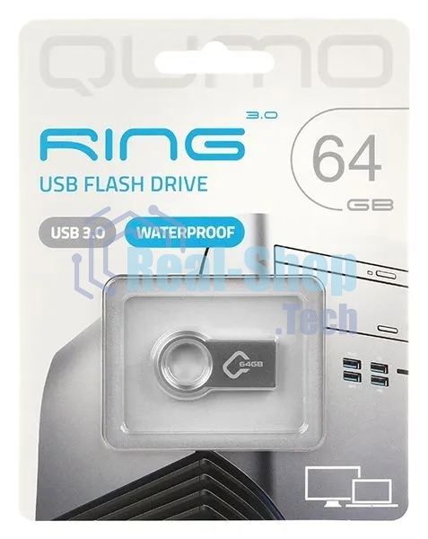 Флешка USB QUMO 64Gb Ring USB 3.0 цвет корпуса металлик(QM64GUD3-Ring)