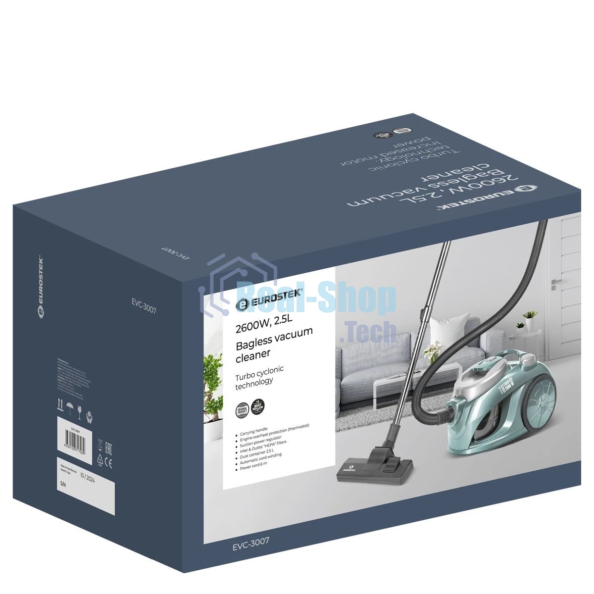 Пылесос Eurostek EVC-3007 изумрудный, 400/2600 Вт, уборка сухая, пылесборник контейнер 2.5 л