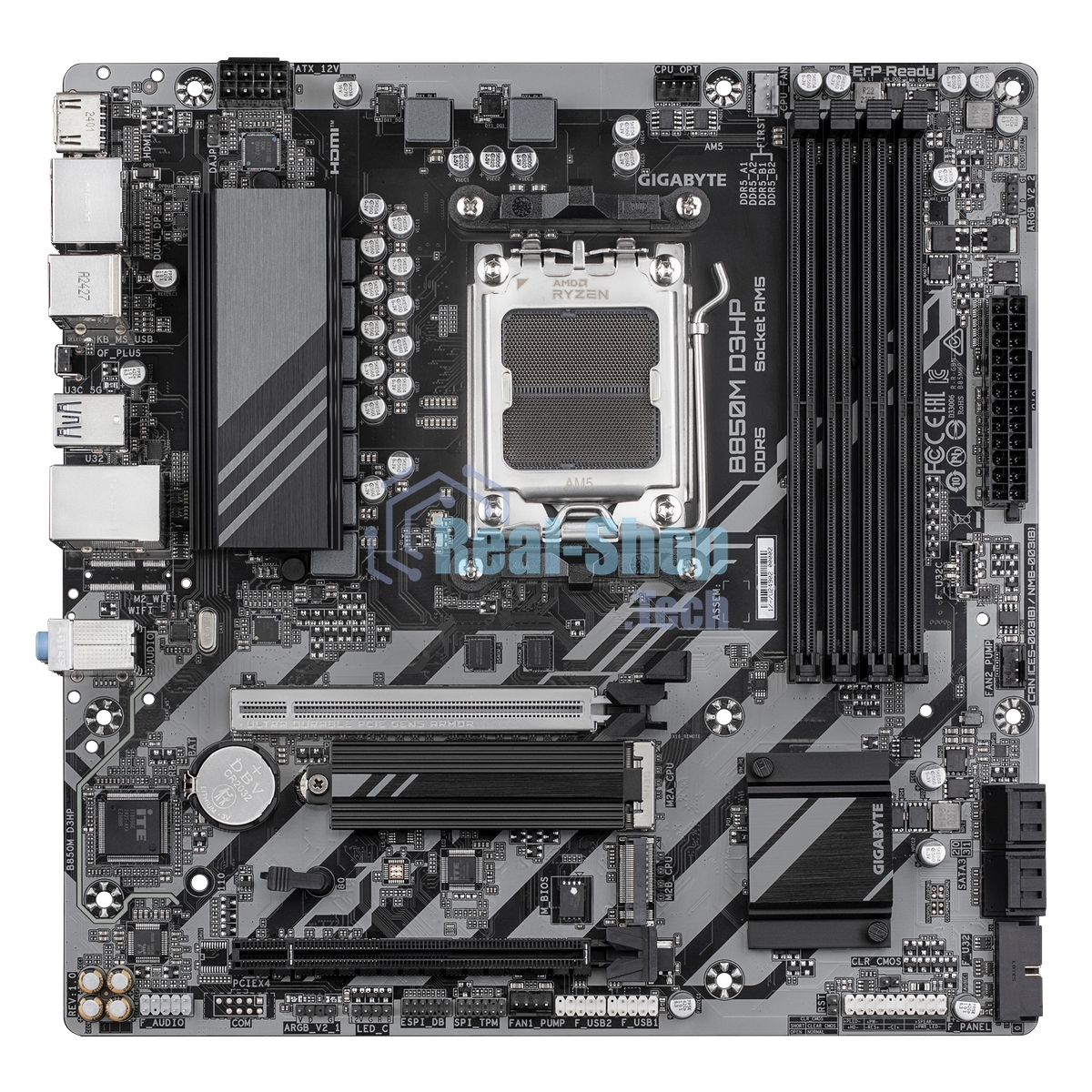 Материнская плата Gigabyte B850M D3HP, AM5, AMD B850, 4xDDR5, 4xSATA, 2xM.2, 1xPCIe 5.0 x16, 1xPCIe 3.0 x4, 1xHDMI, 2xDP, 1x 1Gb LAN, 3xUSB-A 3.2 Gen 1, 2xUSB-A 2.0, 1xUSB-C 3.2 Gen 1, 3x3.5 мм, 7.1, mATX