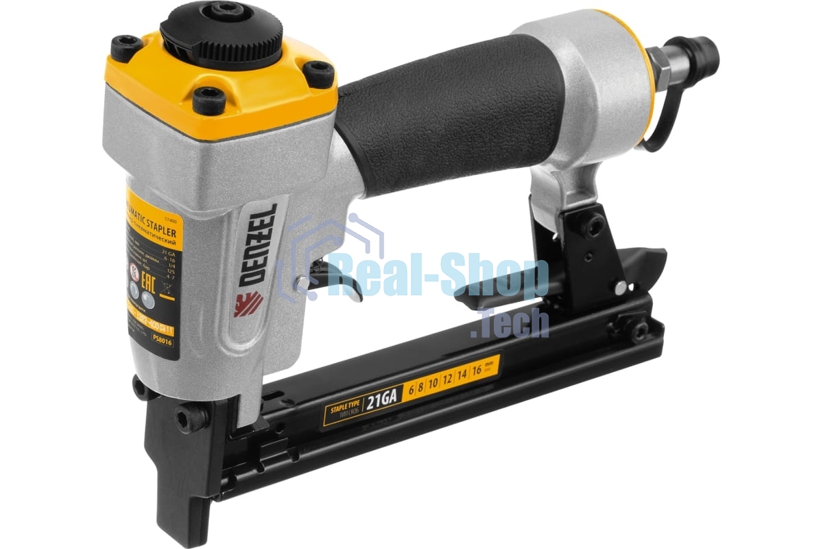 Степлер пневматический Denzel PS8016 для прямоугольных скоб 21GA от 6 до 16 мм