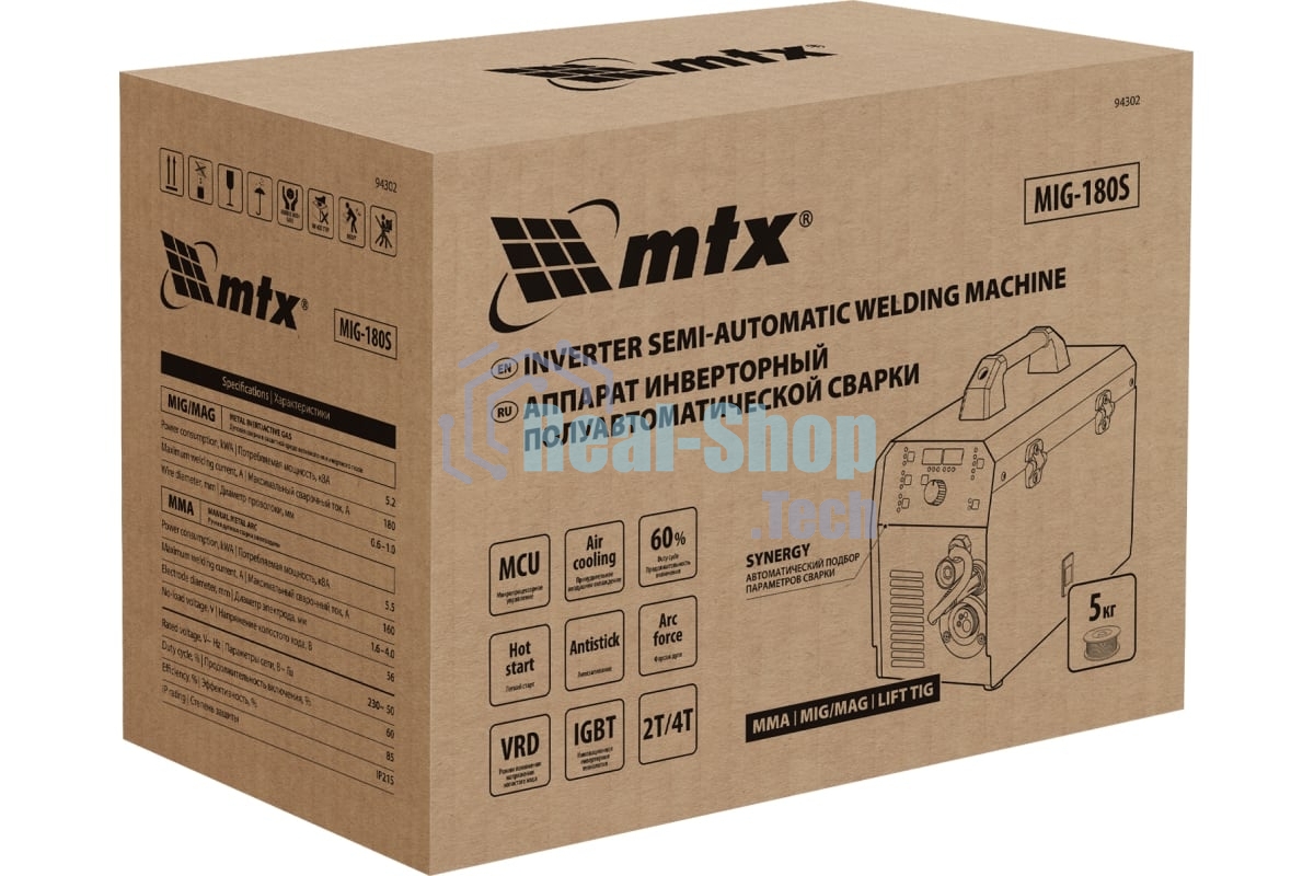 Аппарат инвертор. полуавтомат. cварки MTX MIG-180S, 180A, ПВ 60%, катушка 5 кг